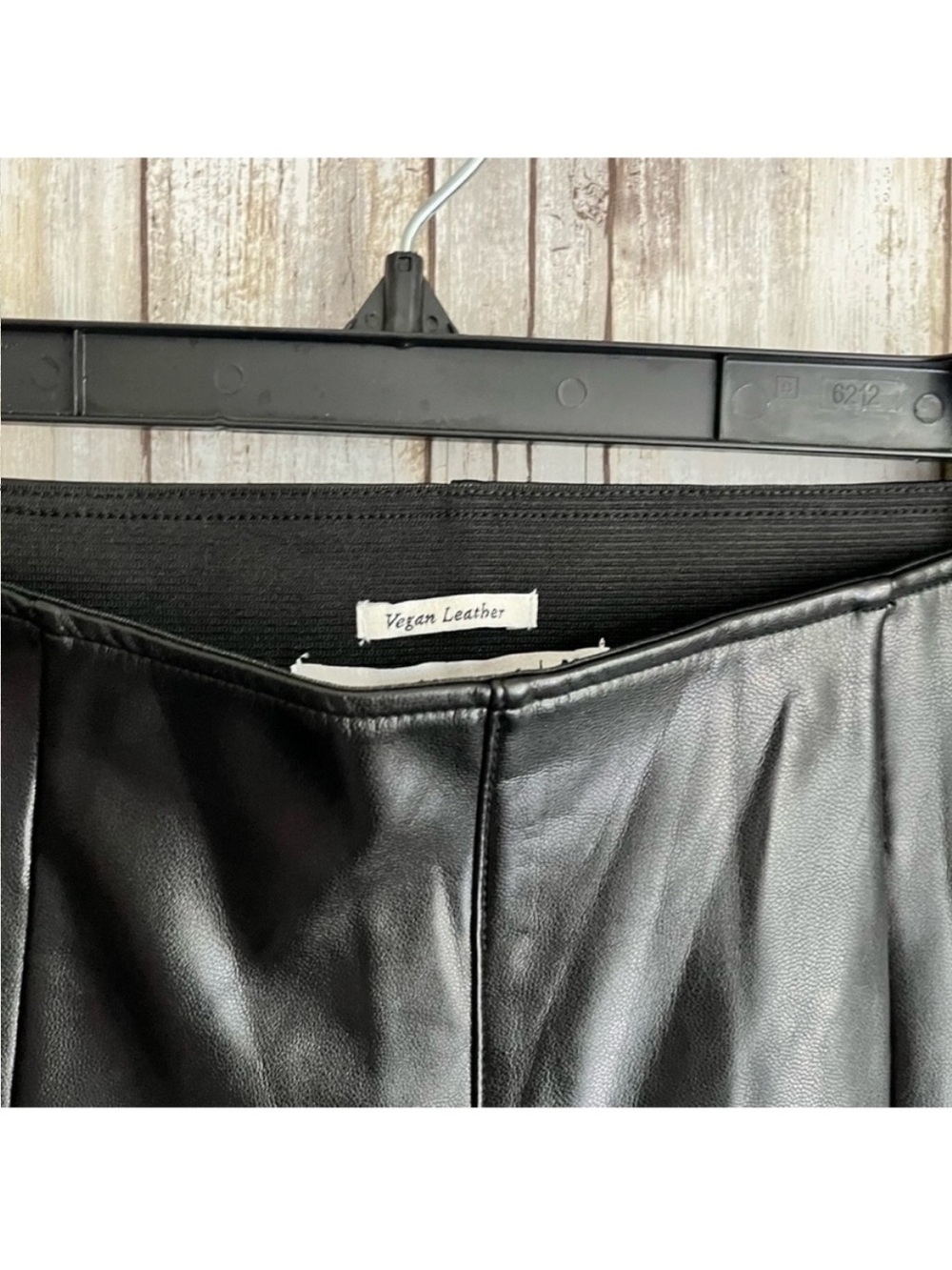 Abercrombie & Fitch Faux Vegan Leather Stretch Slim Flare Split Hem Pants Black - Picture 5 of 7